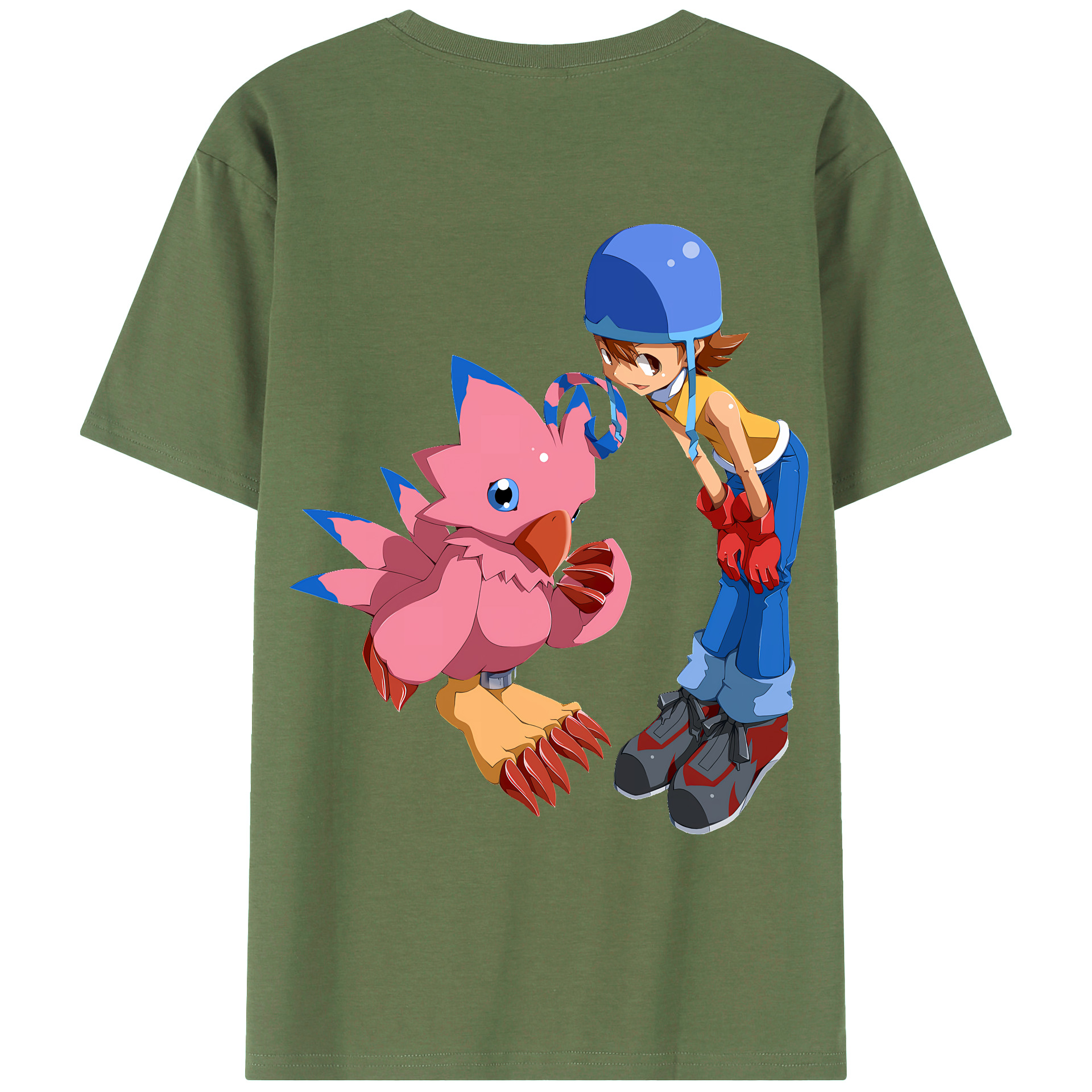 （画像用） Digimon デジタルモンスター/デジモン 綿100％ メンズ半袖Tシャツ（バックプリント） 通気性